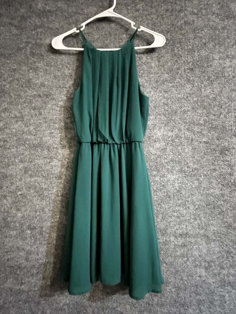 Lovely Forest Green Dress - Skater Dress - Chiffon Dress - -007-024